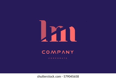 lm l m alphabet small letter blue pink creative design vector company logo icon template 