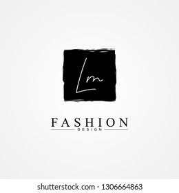 LM L M black letter logo icon with organic square and text in the middle. Creative monogram logo design. Fashion icon design template.