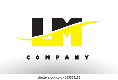 LM L M  Black and Yellow Letter Logo with White Swoosh and Curved Lines.