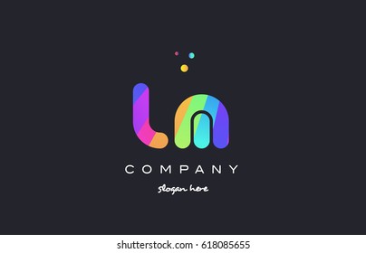 lm l m  creative rainbow green orange blue purple magenta pink artistic alphabet company letter logo design vector icon template
