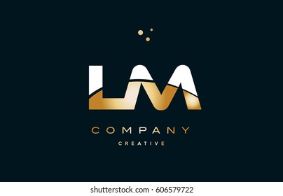 lm l m  white yellow gold golden metal metallic luxury alphabet company letter logo design vector icon template