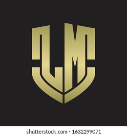 LM Logo monogram with emblem shield shape design isolated gold colors on black background
