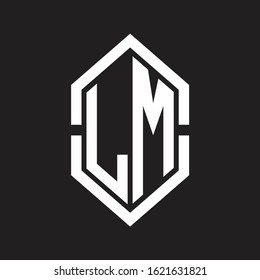 LM Logo monogram with hexagon shape and outline slice style with black and white