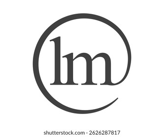 LM-Logo aus zwei Buchstaben mit kreisförmigen E-Mail-Zeichen Stil. L und M runder Firmenlogotyp für Markenidentität.
