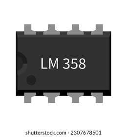 LM358 Dual Operational Amplifier IC - Circuit Board Vector Illustration - visual reference for graphic designers creating circuit diagrams