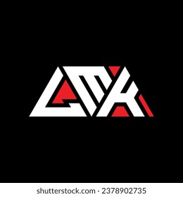 LMK triangle letter logo design with triangle shape. LMK triangle logo design monogram. LMK triangle vector logo template with red color. LMK triangular logo Simple, Elegant, and Luxurious design.