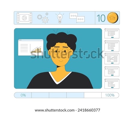 LMS. Instructional designer creating content in learning management system. Training and development online corporate course materials. Vector illustration.