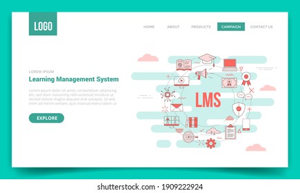 Lms Learning Management System Concept With Circle Icon For Website Template Or Landing Page Banner Homepage Outline Style