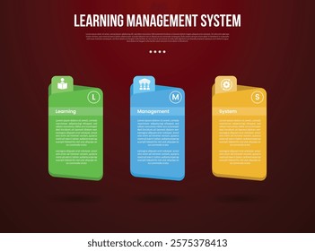 LMS learning management system infographic template with creative folder box container with dark background style with 3 point for slide presentation vector