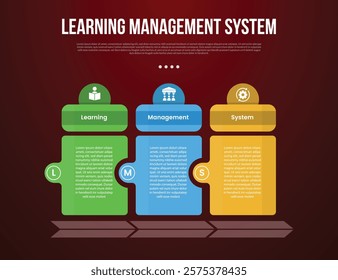 LMS learning management system infographic template with creative table with circle header and side with dark background style with 3 point for slide presentation vector