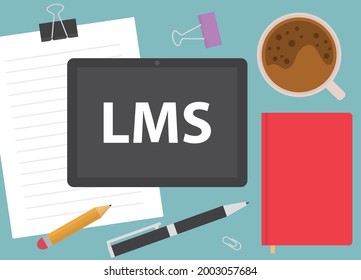 LMS (Sistema de gestión de aprendizaje) escrito en pantalla de tableta- ilustración vectorial
