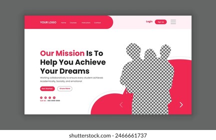 LMS website landing page or education landing page, course sale landing page, website homepage for online learning, website hero section banner design template. website banner template