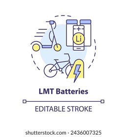 LMT batteries multi color concept icon. Portable consumer electronics. Advanced energy storage systems. Round shape line illustration. Abstract idea. Graphic design. Easy to use in brochure, booklet