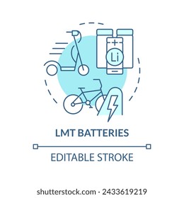 LMT batteries soft blue concept icon. Portable consumer electronics. Advanced energy storage systems. Round shape line illustration. Abstract idea. Graphic design. Easy to use in brochure, booklet