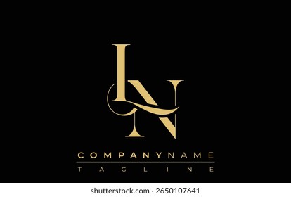 LN Abstract Creative Jewelry Logo. A stylish logo featuring golden monogram initials in an elegant and modern typography, perfect for branding