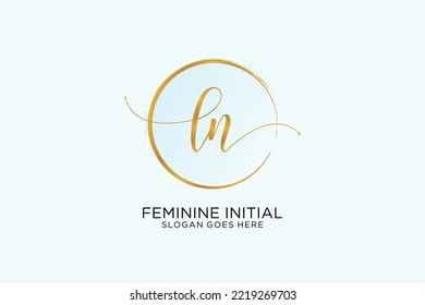 LN handwriting logo with circle template vector signature, wedding, fashion, floral and botanical with creative template.