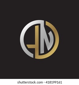 LN initial letters looping linked circle elegant logo golden silver black background