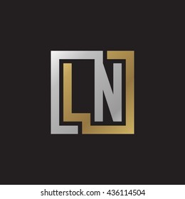 LN initial letters looping linked square elegant logo golden silver black background