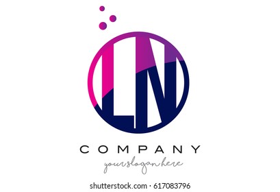 LN L N Circle Letter Logo Design with Purple Magenta Dots Bubbles Vector Illustration