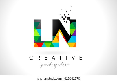 LN L N Letter Logo with Colorful Vivid Triangles Texture Design Vector Illustration.