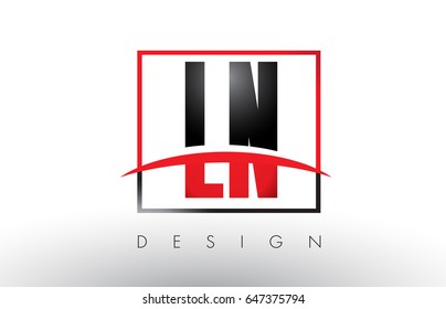 LN L N Logo Letters with Red and Black Colors and Swoosh. Creative Letter Design Vector.