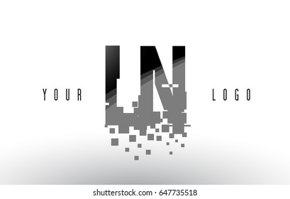 LN L N Pixel Letter Logo with Digital Shattered Black Squares. Creative Letters Vector Illustration.