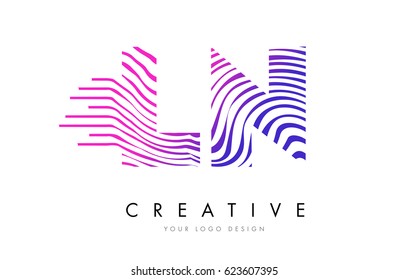 LN L N Zebra Letter Logo Design with Black and White Stripes Vector