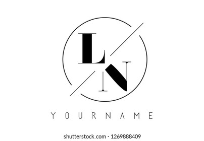 LN Letter Logo with Cutted and Intersected Design and Round Frame Vector Illustration