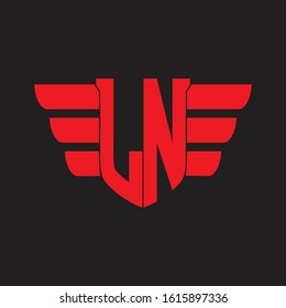 LN Logo monogram with emblem and wings element design template on red colors