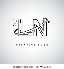 Logotipo de Monograma de Órbita LN - Marca de Letra Mínima Futurista com Linha de Arte Circular, Pontos Inspirados na Tecnologia e Conceito de Movimento Espacial para Identidade de Marca Moderna