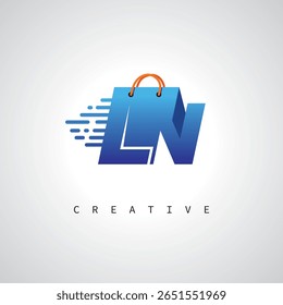 LN Shopping Monogram – Fast Delivery E-commerce Logo with Bag Icon and Digital Branding for Online Store, Retail and Logistic Identity
