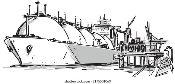 LNG Carrier in LNG port terminal. Vector illustration