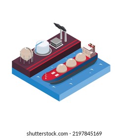 Bunkern von LNG-Trägerschiffen im LNG-Terminal isometrische 3D-flache Vektorgrafik-Konzept für Banner, Website, Landungseite, Anzeigen, Flyer-Vorlage usw.