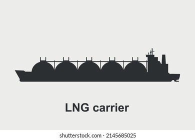 LNG carrier vector silhouette isolated on white background.