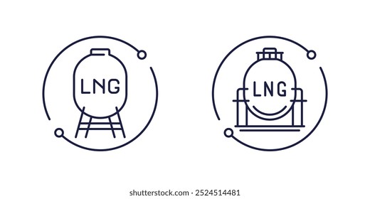 ícones de tanque de gnl, vetor de linha de armazenamento de gás industrial