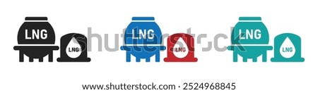 LNG tank and LNG storage vector illustrations. LNG terminal glyph vector icons set. LNG icon