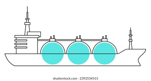 LNG terminal icon in thin line or isolated illustration - transportation and distribution of liquefied natural gas Ship, sea port and location pins