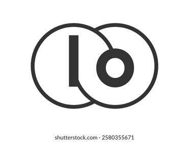 LO business company emblem with outline rounds and letters l o. Logo template of two merged circles for brand identity, logotype. Vector Infinity symbol  and technology sign.