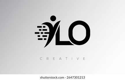 LO Creative Digital Monogram Logo - Design de marca de letra futurista apresentando forma humana, movimento de pixel e estilo técnico mínimo para identidade de marca inovadora