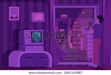 Lo fi background. Purple color melancholic authentic sad illustration exact vector template