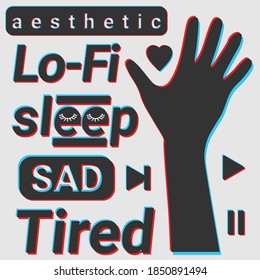 lo fi glitch aesthetic sticker vector set