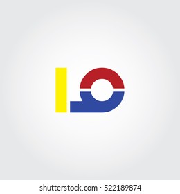 LO flat initial letter logo combining yellow, blue and red