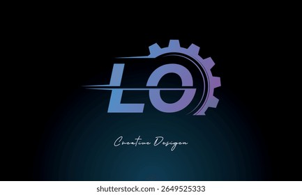 Logotipo de fusão da engrenagem LO - Marca de letra industrial inspirada na tecnologia industrial Marca de letra industrial futurista Design para marcas de tecnologia e engenharia.