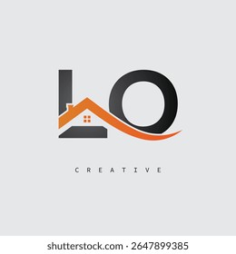 Logotipo da carta da casa de LO - Monograma imobiliário criativo com forma de telhado e ícone da casa para a propriedade, arquitetura e identidade de marca moderna