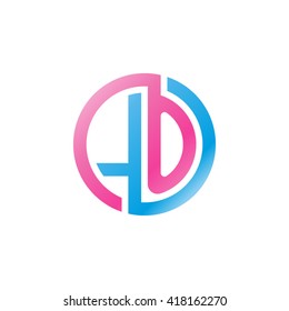 LO initial letters looping linked circle logo blue pink