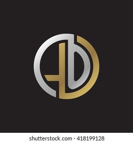LO initial letters looping linked circle elegant logo golden silver black background
