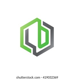 LO initial letters looping linked hexagon logo black green
