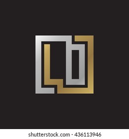 LO initial letters looping linked square elegant logo golden silver black background