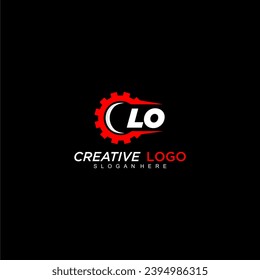 LO initial monogram for automotive logo with gear wheel image design vector