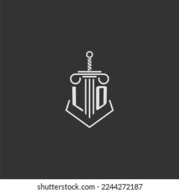 LO initial monogram law firm with sword and pillar logo design